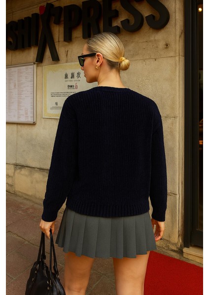 Bisiklet Yaka Şönil Kazak Indigo modelleri