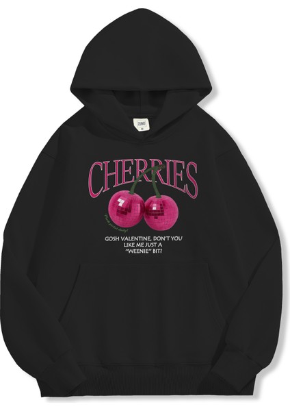 Unisex Sweatshirt Oversize Hoodie Cherries Valentine modelleri