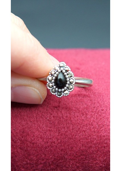 925 Ayar Kadın Gümüş Oltu Taşı Yüzük SY00039