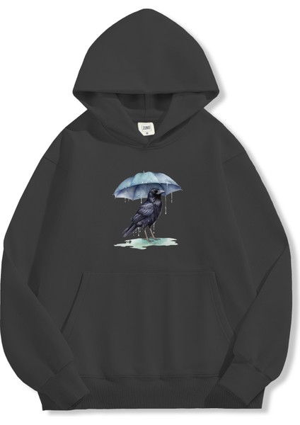 Unisex Sweatshirt Oversize Hoodie Raven With Umbrella