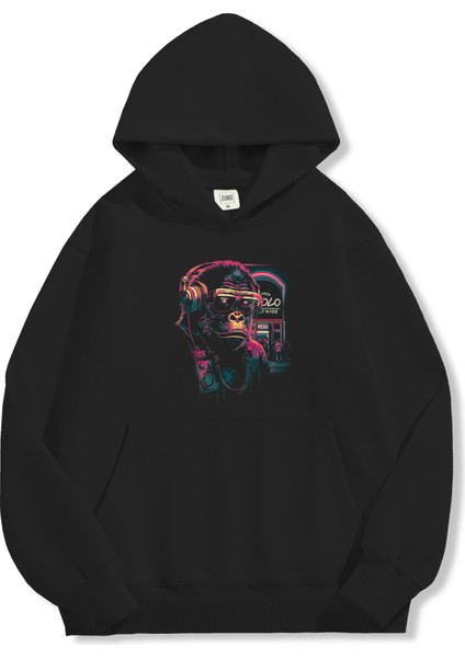 Unisex Sweatshirt Oversize Hoodie Neon Gorilla Dj modelleri