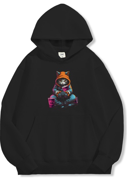 Unisex Sweatshirt Oversize Hoodie Gamer Cat modelleri