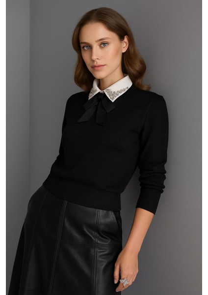 Gömlek Yaka Detaylı Kazak Siyah fiyatları