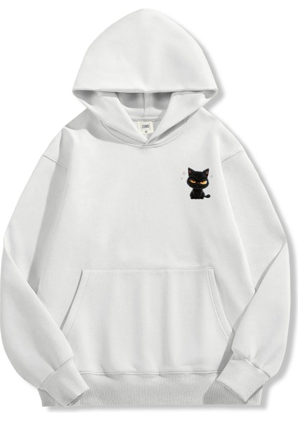 Unisex Sweatshirt Oversize Hoodie Black Cat Mini