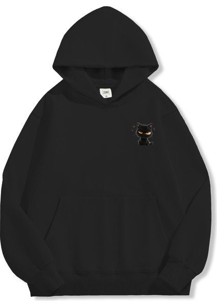 Unisex Sweatshirt Oversize Hoodie Black Cat Mini modelleri