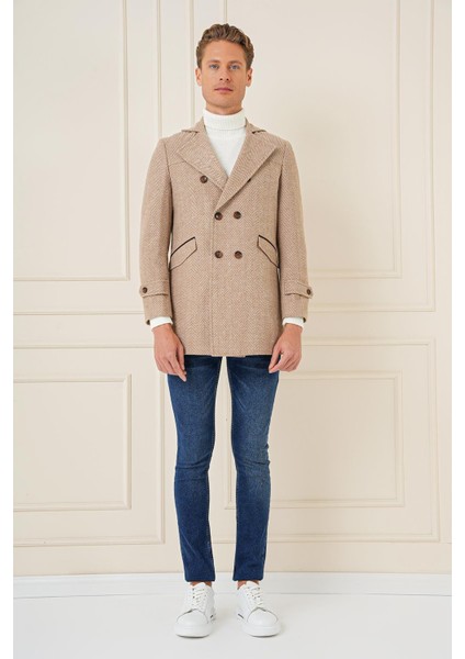 Ka 082 Slim Fit Açık Bej Spor Kaban