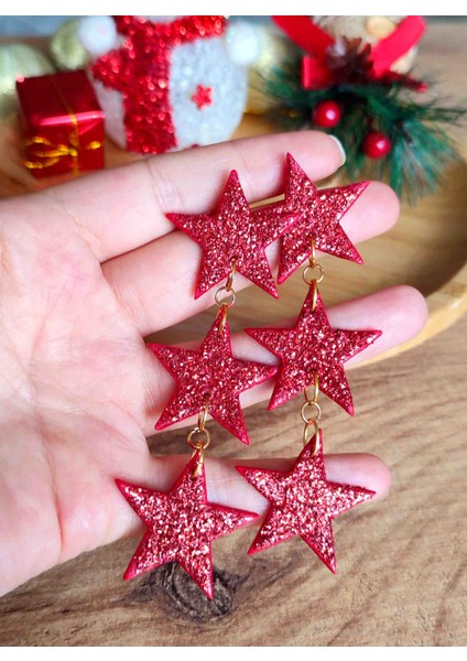 Dancing Stars Kırmızı Yıldız Sallantılı Tasarım Küpe modelleri