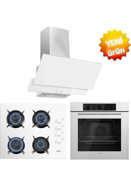 ve Afm Tech Marka / Lusso Flowart Beyaz Turbolu Ankastre Set ( QBL62CB + FM3301 + FM2201 )