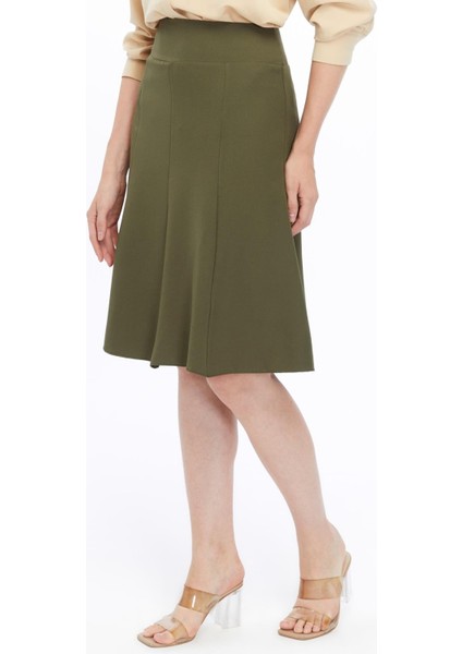 Kadın Haki Mevsimlik Parçalı kloş Midi Etek 1896-63