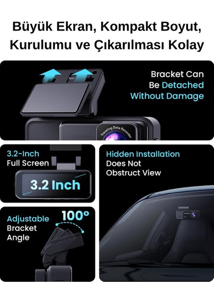4K Ultra Hd Araç Kamerası Wifi Gps Gece Görüşlü Çift Kameralı fiyatları