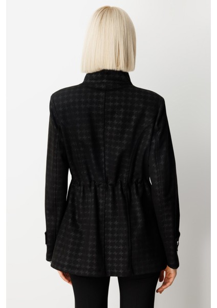 Kazayağı Desenli Kolları Apoletli Trenç Siyah 07041 fırsatları