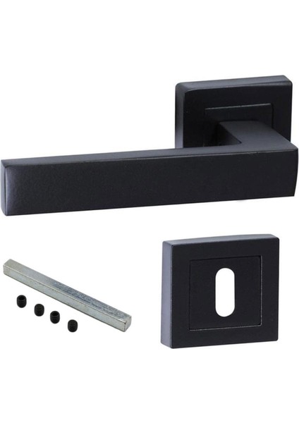 Kare Rozetli Oda Kapı Kolu Mat Siyah Metal Sağa Sola Uygun (1 Takım) fırsatları