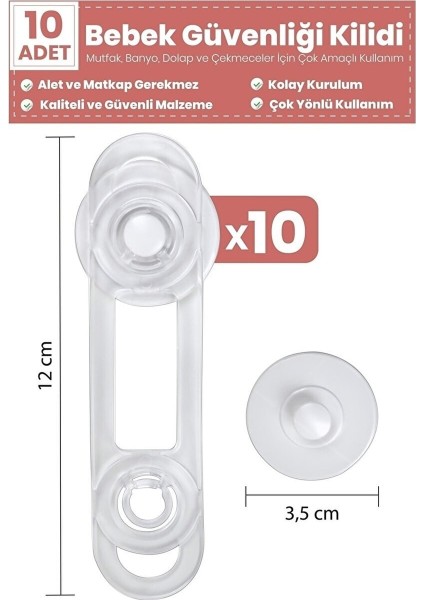Çekmece Çocuk Kilidi Dolap, Çekmece Koruyucu Mini Çok Amaçlı Kilit - (10 Adet)