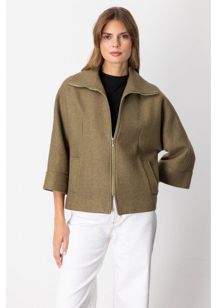 Mi Önü Fermuarlı Kaban Haki 80024