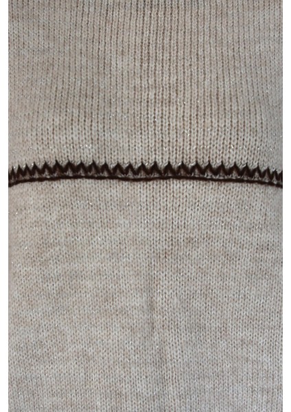 Crop Bisiklet Yaka Simli Kazak Bej fırsatları