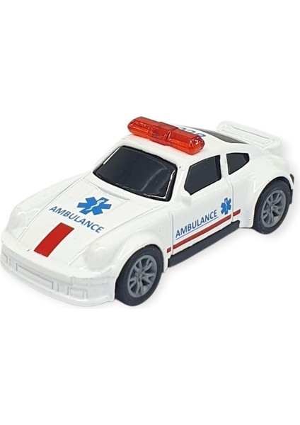 Çek Bırak Metal Küçük Arabalar 8 cm - SH40031 - Beyaz Ambulans Arabası (Lisinya)