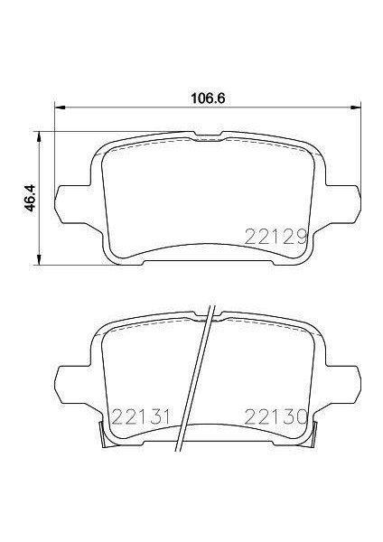 670169 - Arka Fren Balatası Opel Astra K 1.0-1.4-1.4t-1.6t-1.6 Cdtı 16 22 106.5X46.3X16.6