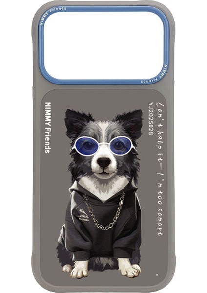 iPhone 17 Pro Max Uyumlu 3D Gözlük Border Köpek Detaylı Nakış Işlemeli Kabartmalı Cool Glasses Kılıf