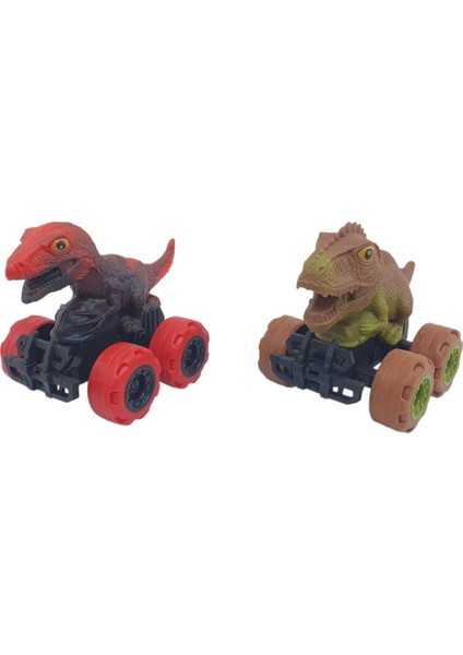 Sürtmeli Dinazor Arabalar 2'li - 12 cm - Triceratops & Stegosaurus (Lisinya)