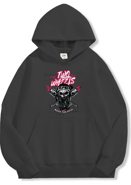 Unisex Sweatshirt Oversize Hoodie Two Wheels Skull