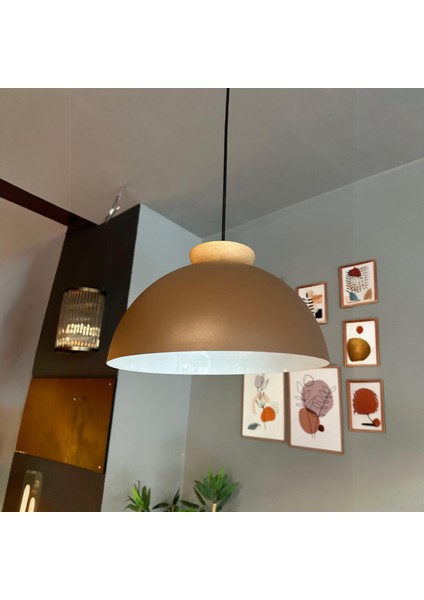 Yimpi Sütlü Kahve Avize Ahşap Tekli Sarkıt Salon Kuaför Cafe Dekoratif Aydınlatma Pastane