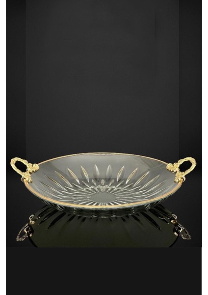 Çırağan Gold Detaylı Kulplu Cam Salata Kasesi 29X29X8 cm