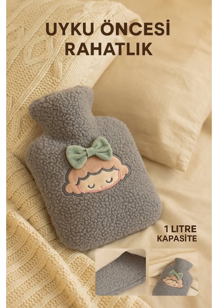 Gri Peluş Sıcak Su Torbası – Yumuşak, Güvenli ve Şık Saçlı Kız Model, 1 Litre fiyatları