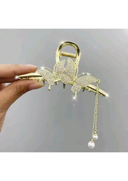 Kelebek Figür Kristal Taş Mandal Topuz Tokası