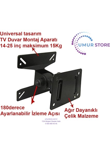 Next 24 Inç YE-24020 D2 24" Uydu Alıcılı Hd LED Monitör Tv Hareketli Televizyon Duvar Askı Aparatı