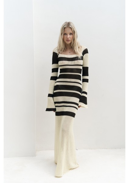 Wora Çizgili Triko Sarı Uzun Elbise fiyatları