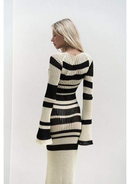 Wora Çizgili Triko Sarı Uzun Elbise indirimleri