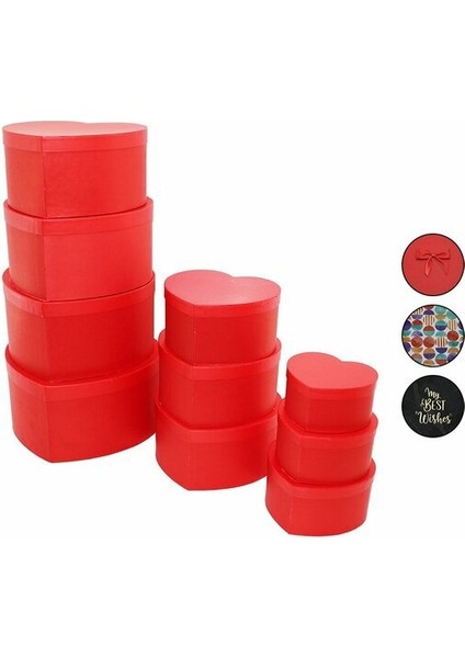 10PCS Boy Kalpli - Renkli Karton Hediye Kutusu - Kurdelalı (16-18-20-22-24-26-28-30-32-34CM) (5264)