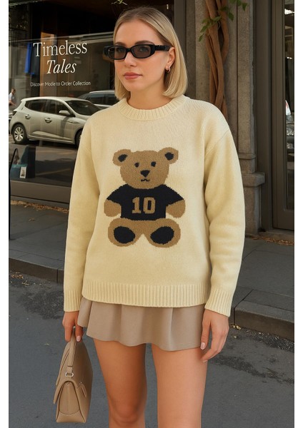 Bisiklet Yaka Desenli Kazak Bej fiyatları