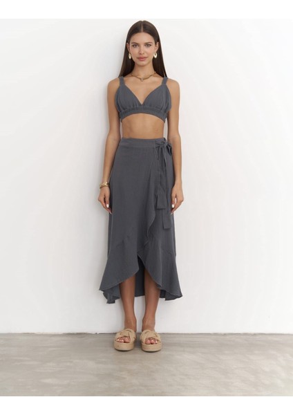 Adelina Antrasit Müslin Crop-Etek Takım fiyatları