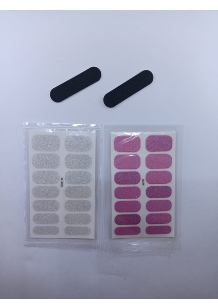 Kendinden Yapışkanlı Nail Sticker 2 Paket Tırnak Stickeri Takma Yapışkanlı Oje Pembe Beyaz Simli