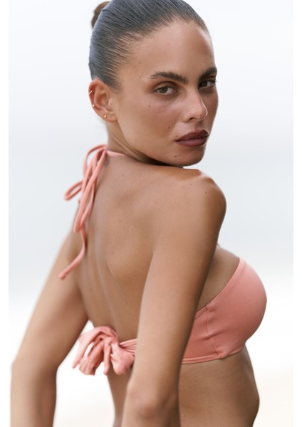 Bunga Bağlamalı Büzgü Detay Somon Bikini Üstü fırsatları