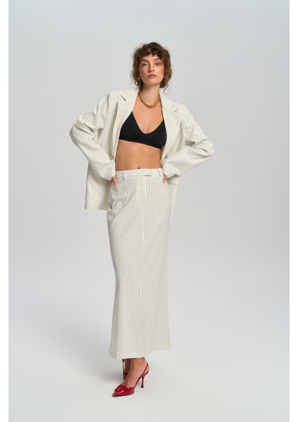 Bruno Çizgili Ekru Etek