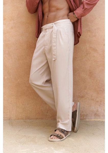 Lorenza Kemer Detay Bej Erkek Pantolon modelleri