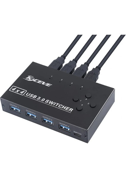 Kceve USB 3.0 Switcher Km Switch Selector 4 Bilgisayar Dizüstü Bilgisayar Masaüstü Hub Ayırıcı Kvm Macbook Pro Klavye Fare (Yurt Dışından)