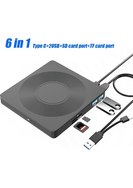 6'sı 1 Arada Harici Cd/dvd Sürücüsü Usb3.0 Tip C CD DVD Rw VCD Optik Sürücü Sd Tf Kart Okuyuculu DVD Yazıcı Pc Dizüstü Bilgisayar Için (Yurt Dışından) modelleri