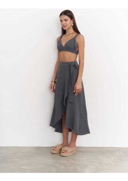 Adelina Antrasit Müslin Crop-Etek Takım modelleri