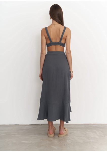 Adelina Antrasit Müslin Crop-Etek Takım fırsatları