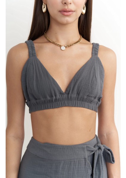 Adelina Antrasit Müslin Crop-Etek Takım indirimleri