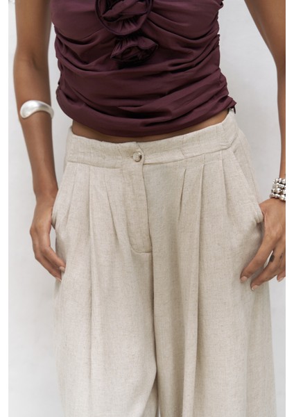 Mahoney Bej Keten Palazzo Pantolon indirimleri