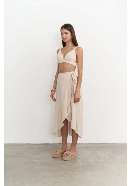 Adelina Koyu Bej Müslin Crop-Etek Takım fiyatları