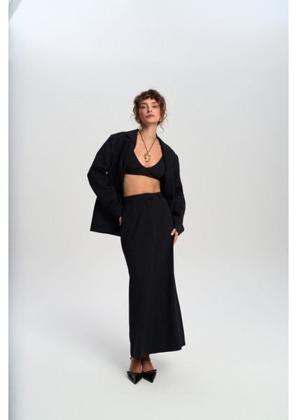 Bruno Çizgili Lacivert Etek