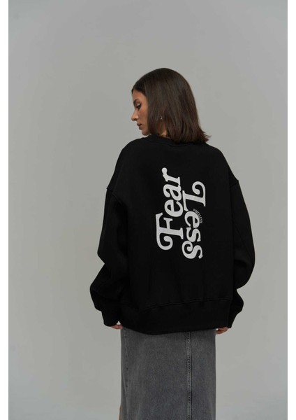 Fear Less Siyah Oversize Sweatshirt fiyatları