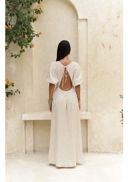 Habire Sırt Dekolteli Bej Elbise fırsatları