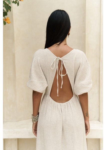 Habire Sırt Dekolteli Bej Elbise indirimleri