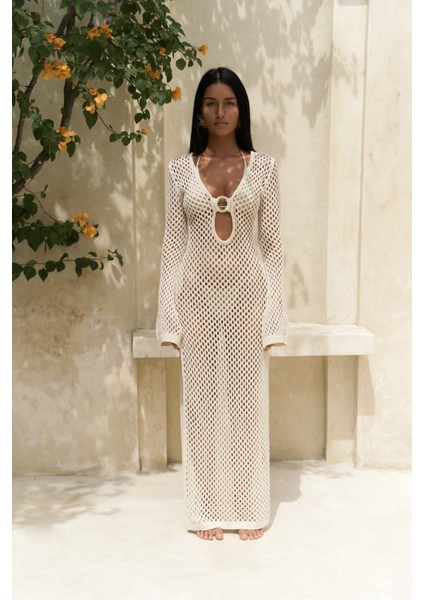 Seyşeller Ahşap Halka Detay Bej Triko Elbise fiyatları